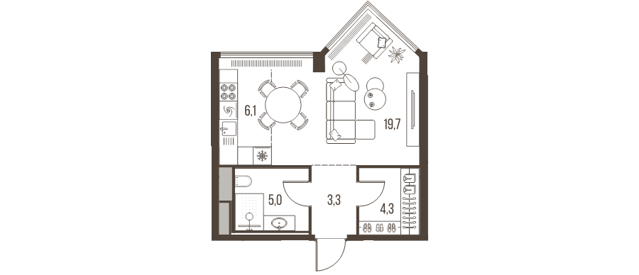Студия 38,4 м²