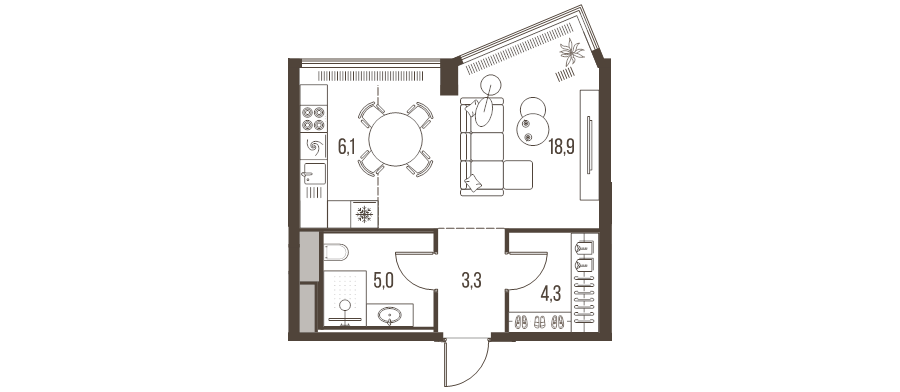 Студия 37,6 м²