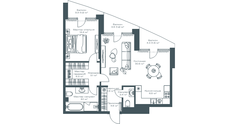 2 ккв (Евро) 79,1 м²