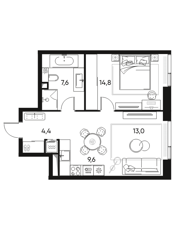 2 ккв (Евро) 50,1 м²