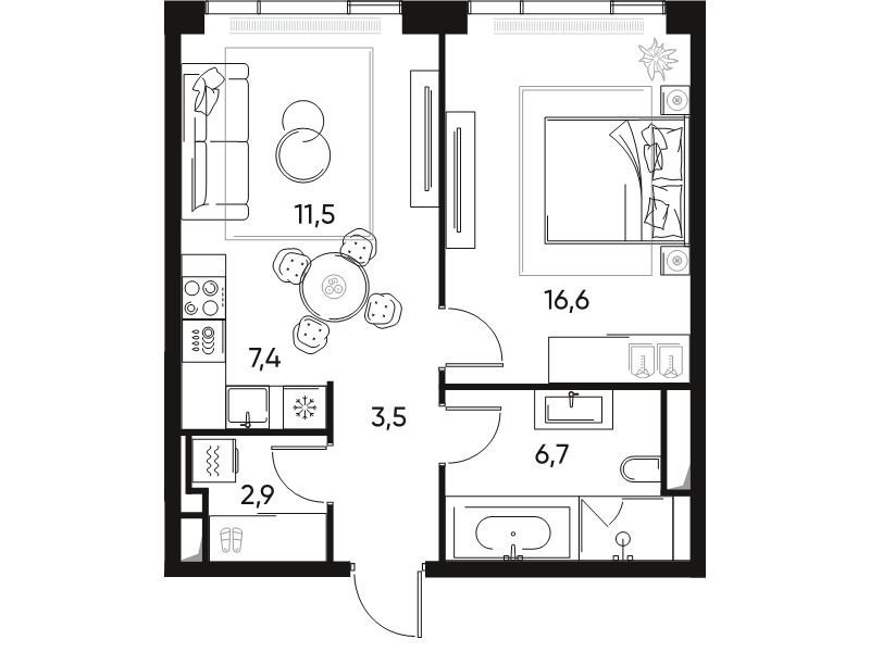 2 ккв (Евро) 48,6 м²