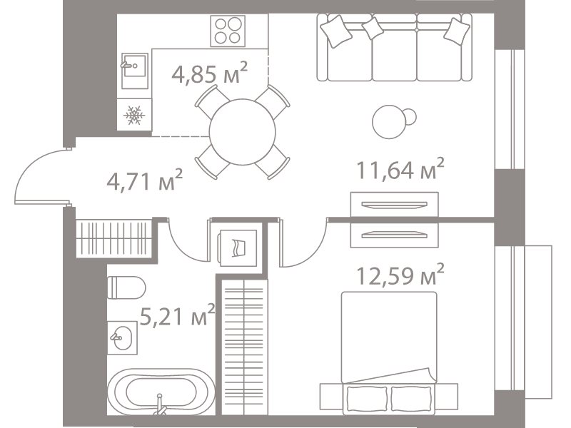 2 ккв (Евро) 39 м²