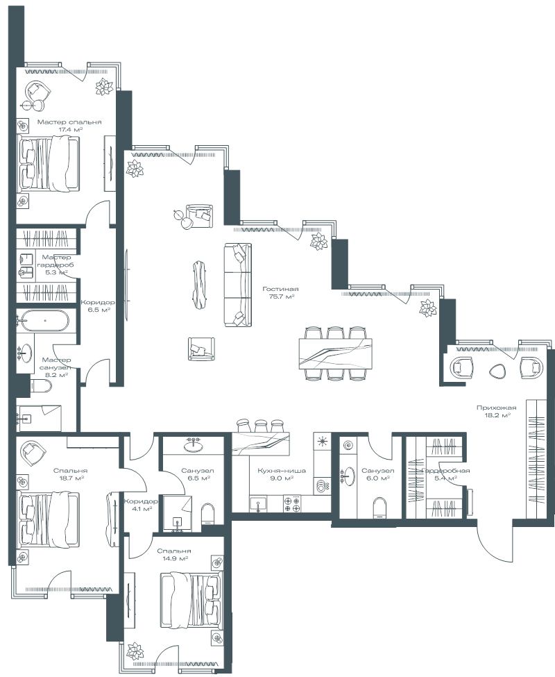 4 ккв (Евро) 195,9 м²