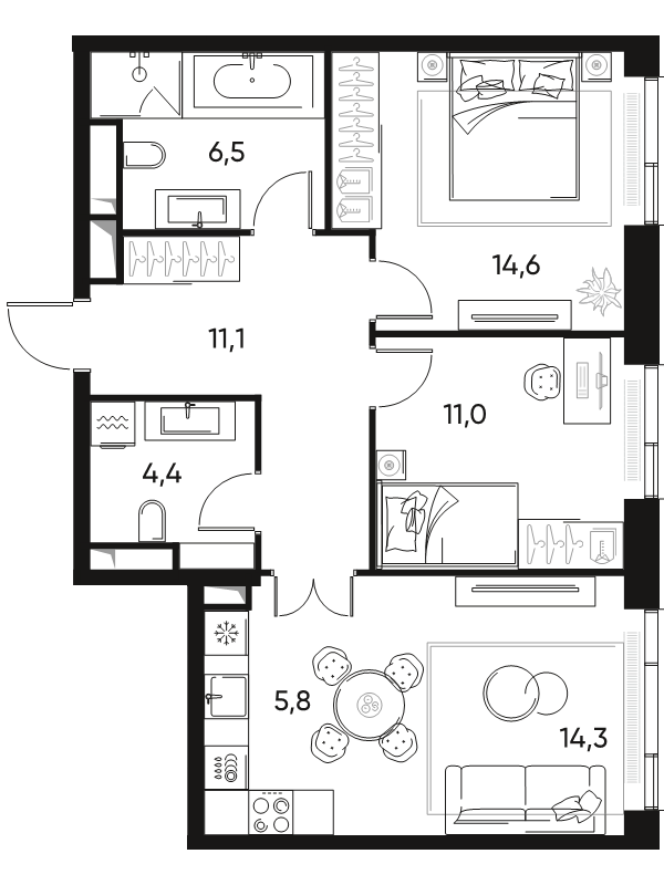 3 ккв (Евро) 67,7 м²
