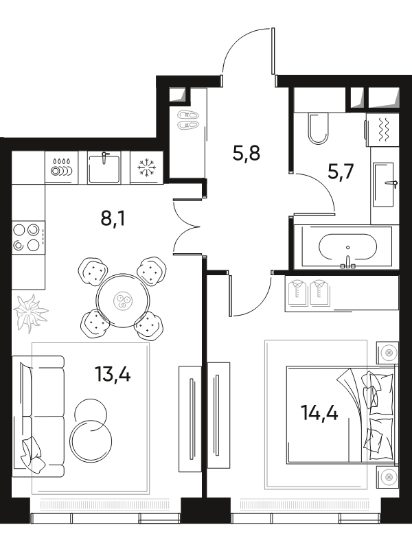 2 ккв (Евро) 47,8 м²