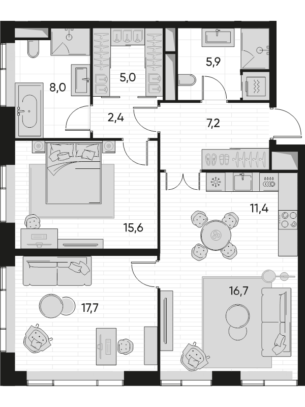 3 ккв (Евро) 90,1 м²