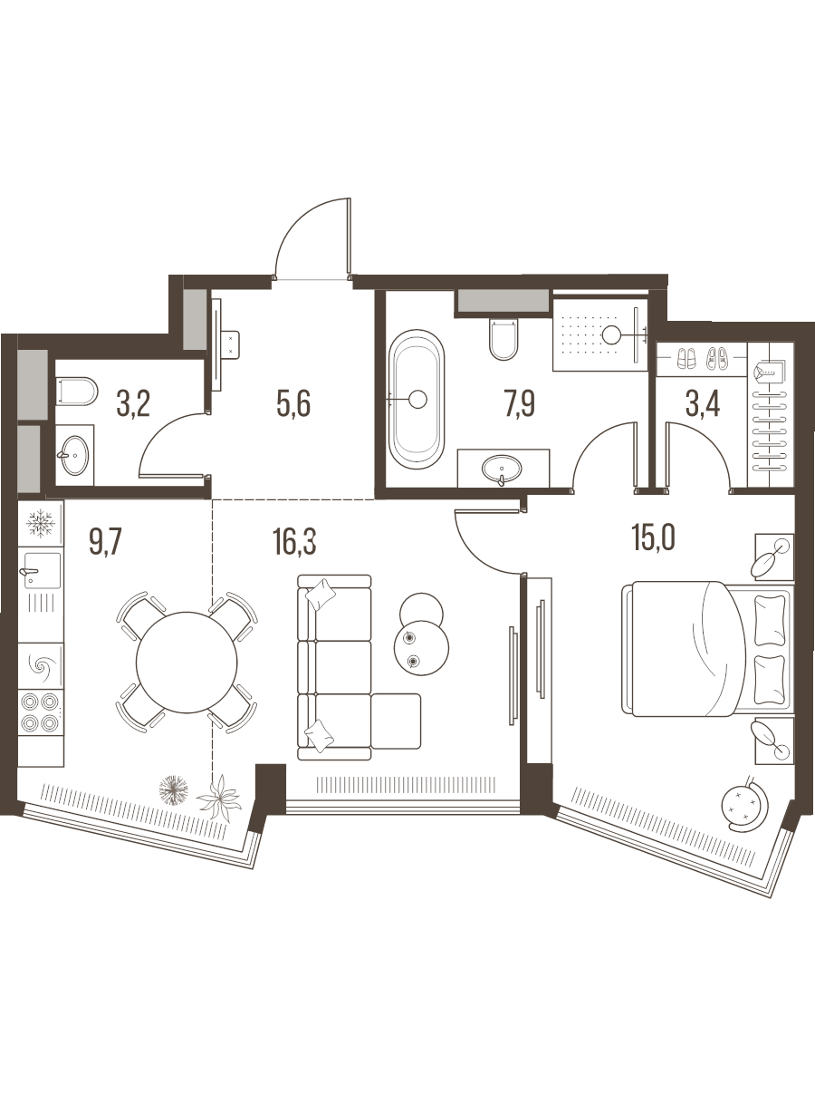 2 ккв (Евро) 61,1 м²