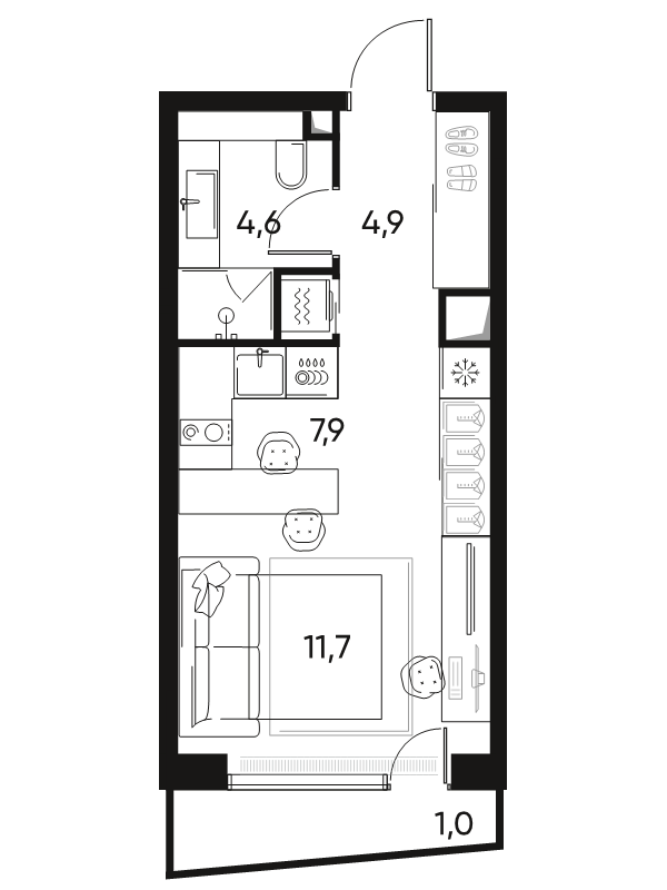 Студия 29,7 м²
