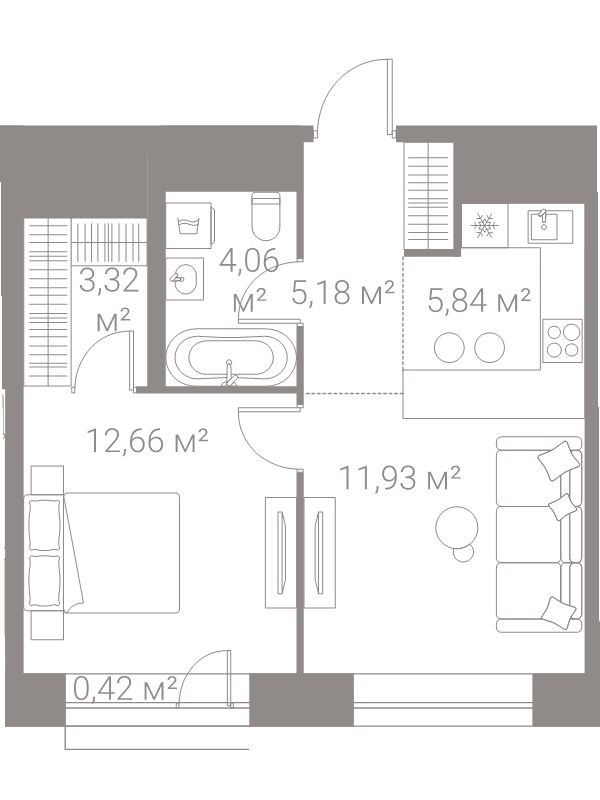 2 ккв (Евро) 43,4 м²