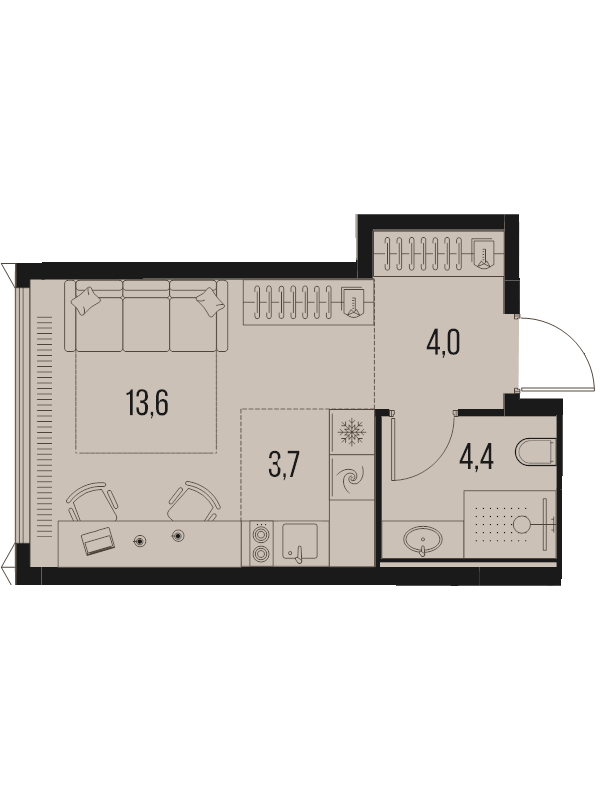 Студия 25,7 м²