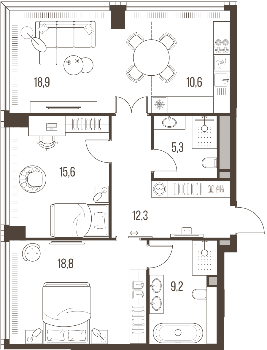 3 ккв (Евро) 90,7 м²