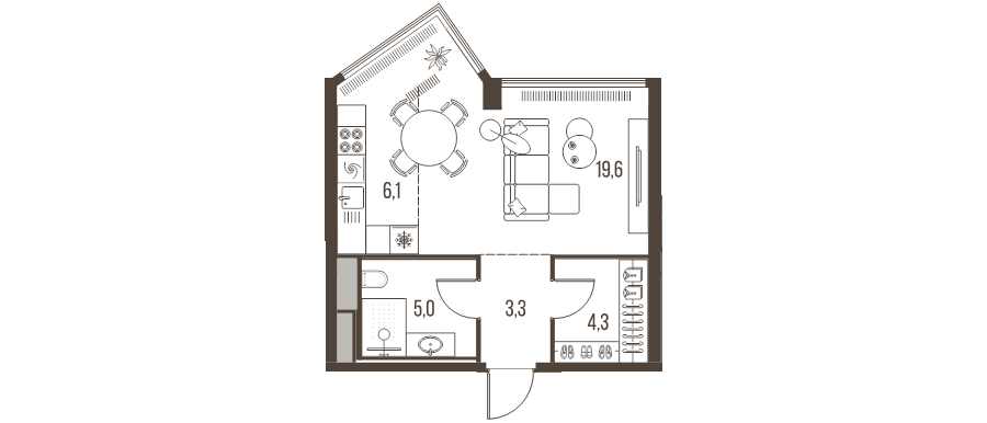Студия 38,3 м²