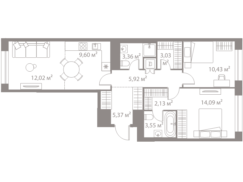 3 ккв (Евро) 69,5 м²
