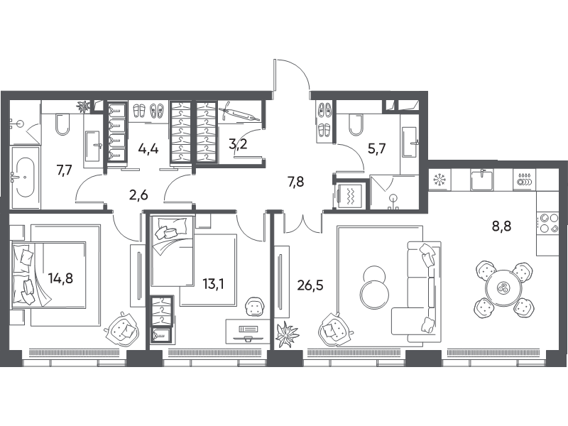 3 ккв (Евро) 95,5 м²