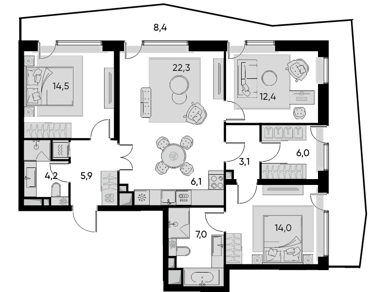 4 ккв (Евро) 96,6 м²