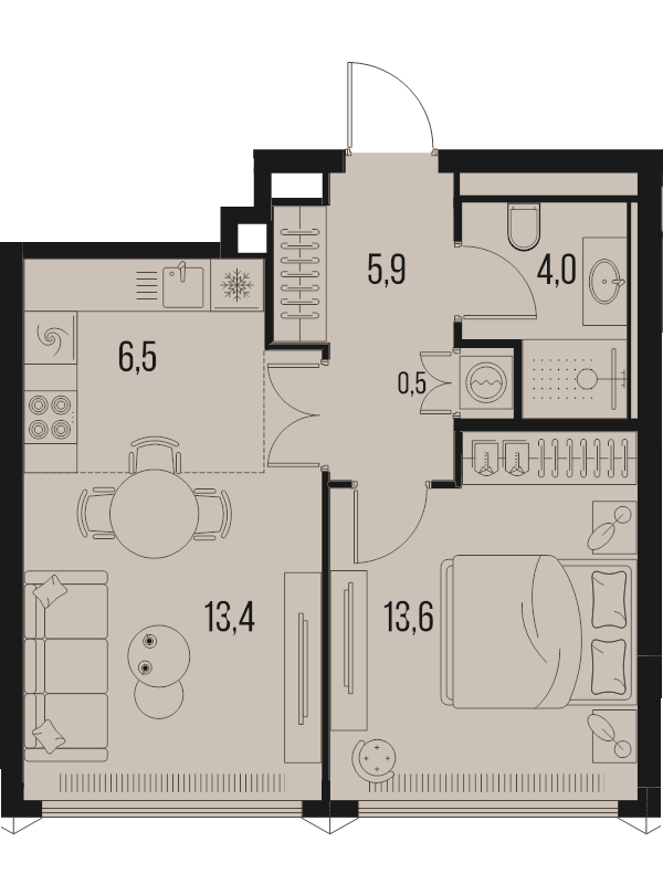 2 ккв (Евро) 43,8 м²