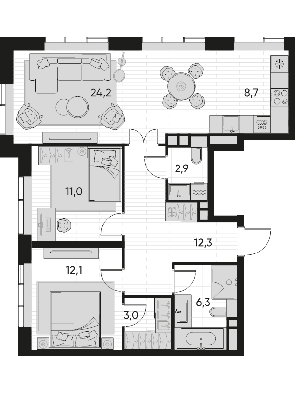 3 ккв (Евро) 81,1 м²