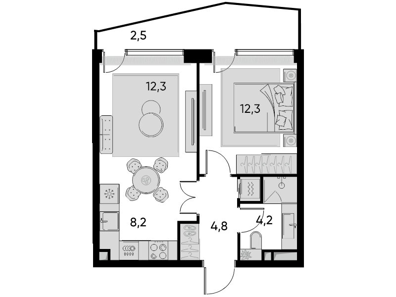 2 ккв (Евро) 42,2 м²