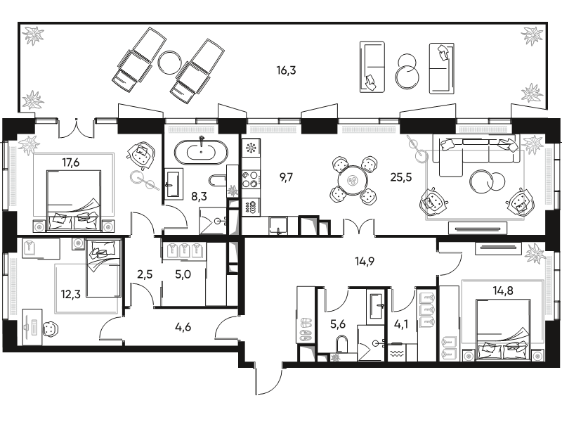 4 ккв (Евро) 125,6 м²