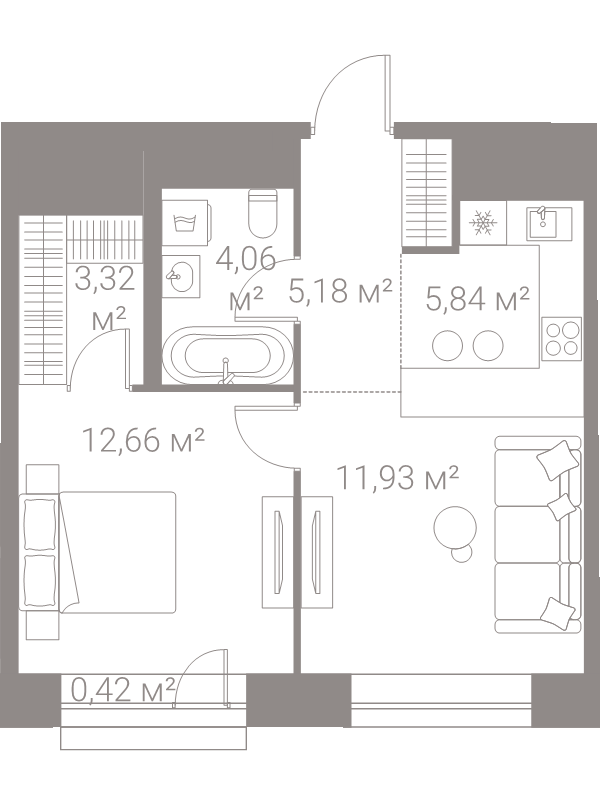 2 ккв (Евро) 43,4 м²