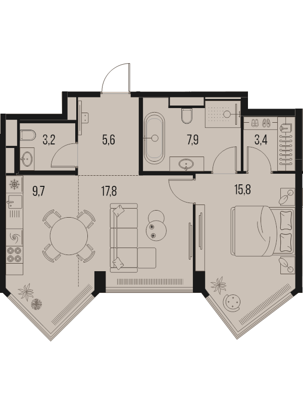 2 ккв (Евро) 63,4 м²