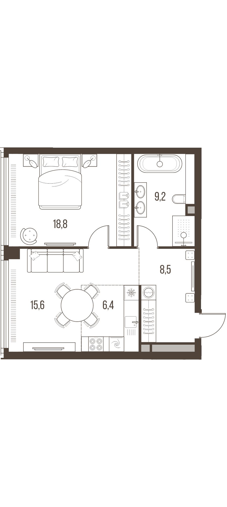 2 ккв (Евро) 58,5 м²
