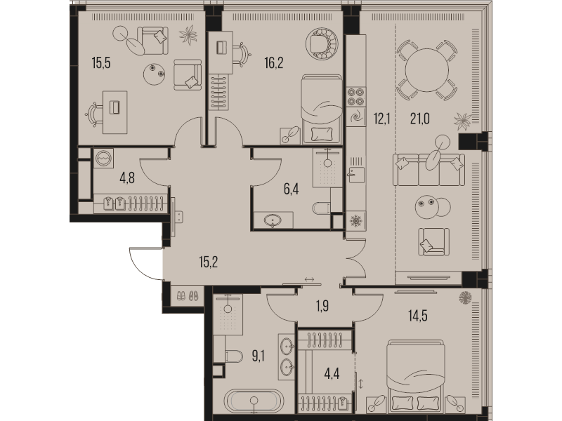 4 ккв (Евро) 121,1 м²