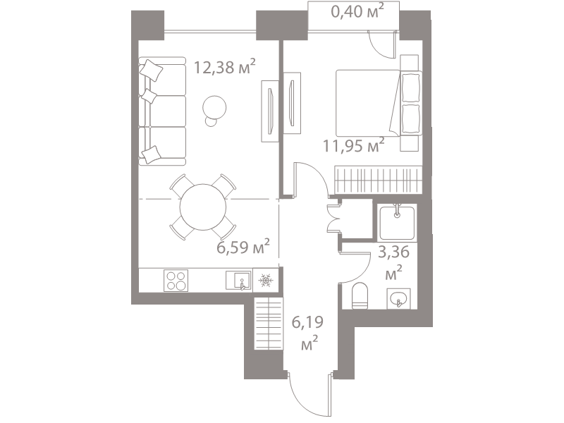 2 ккв (Евро) 40,9 м²