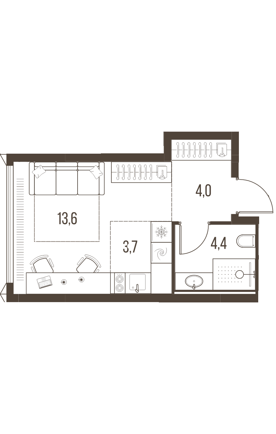 Студия 25,7 м²