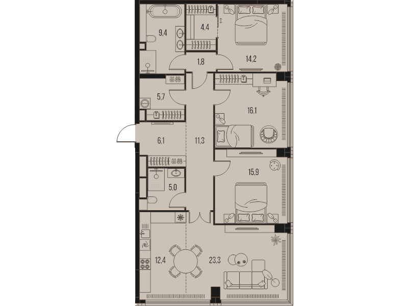 4 ккв (Евро) 125,6 м²