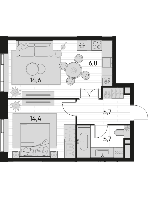 2 ккв (Евро) 47,3 м²