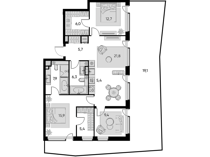 4 ккв (Евро) 102,4 м²