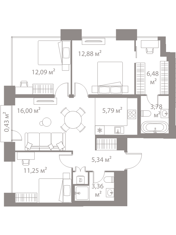 4 ккв (Евро) 77,4 м²