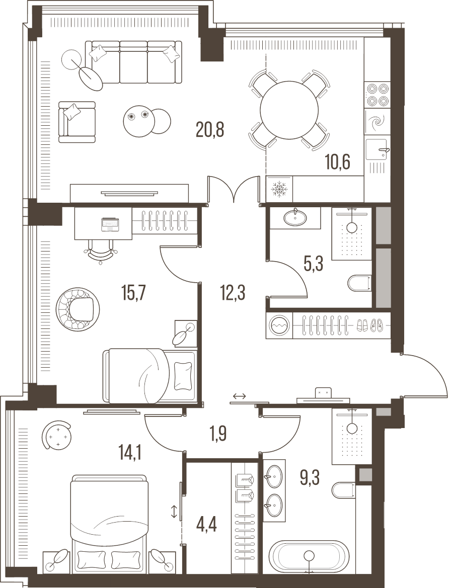 3 ккв (Евро) 94,4 м²
