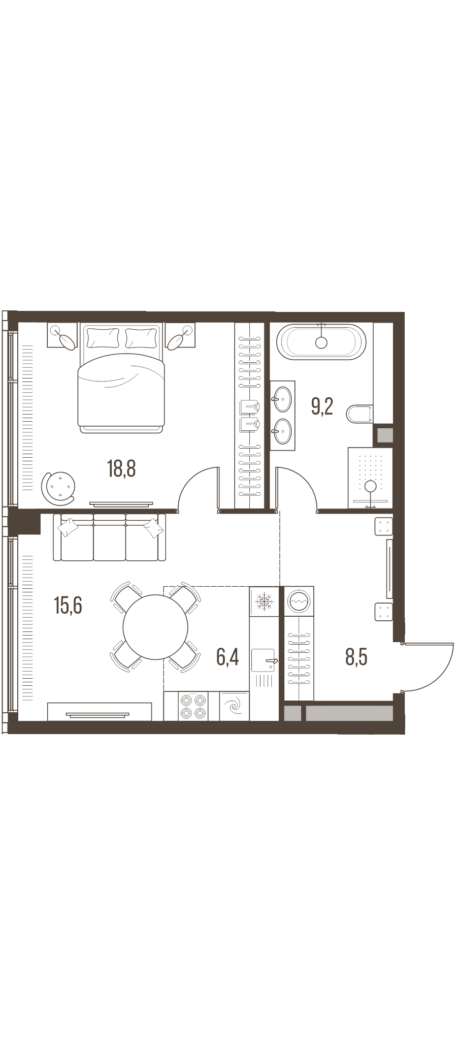 2 ккв (Евро) 58,5 м²