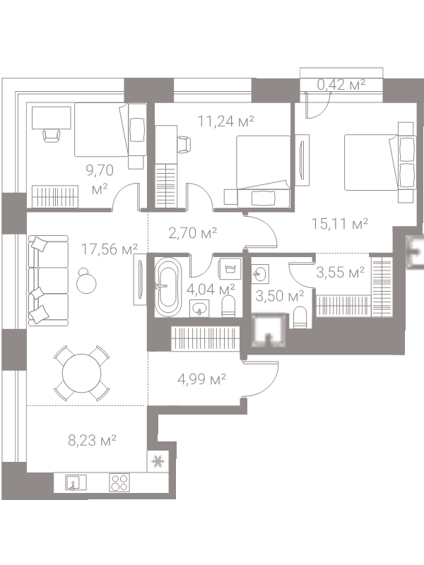 3 ккв 81 м²