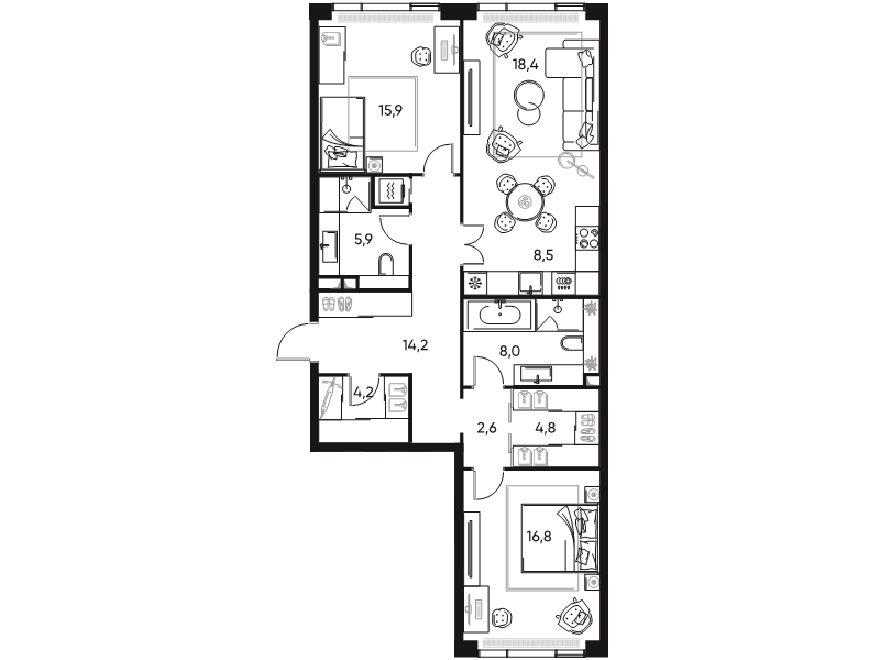 3 ккв (Евро) 100,6 м²