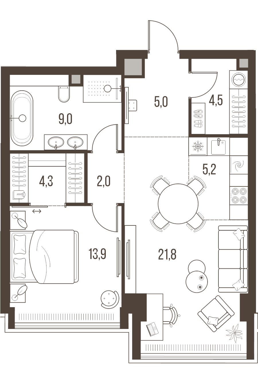 2 ккв (Евро) 65,7 м²