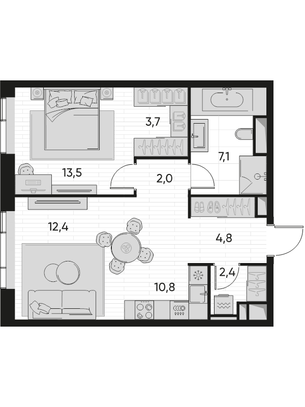 2 ккв (Евро) 56,5 м²