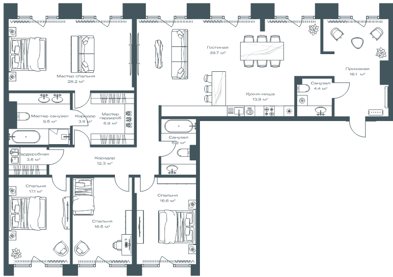 5 ккв (Евро) 196,6 м²