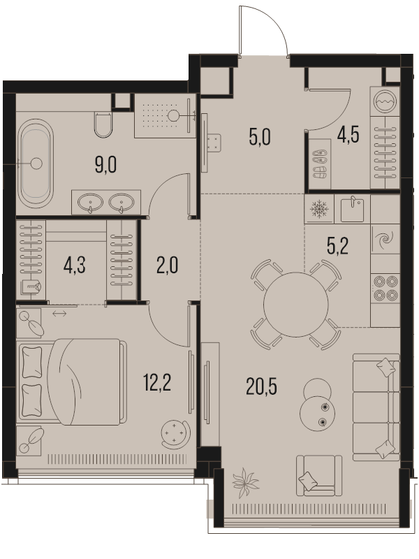 2 ккв (Евро) 62,7 м²