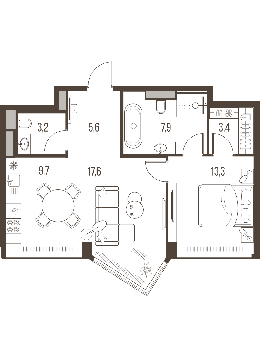 2 ккв (Евро) 60,7 м²