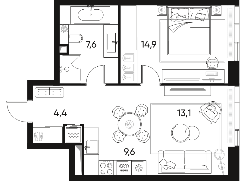 2 ккв (Евро) 50,2 м²