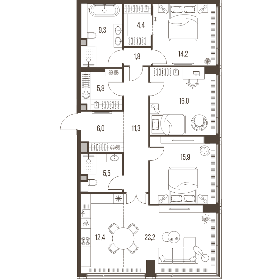 4 ккв (Евро) 125,8 м²