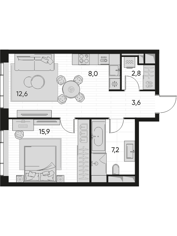 2 ккв (Евро) 50 м²