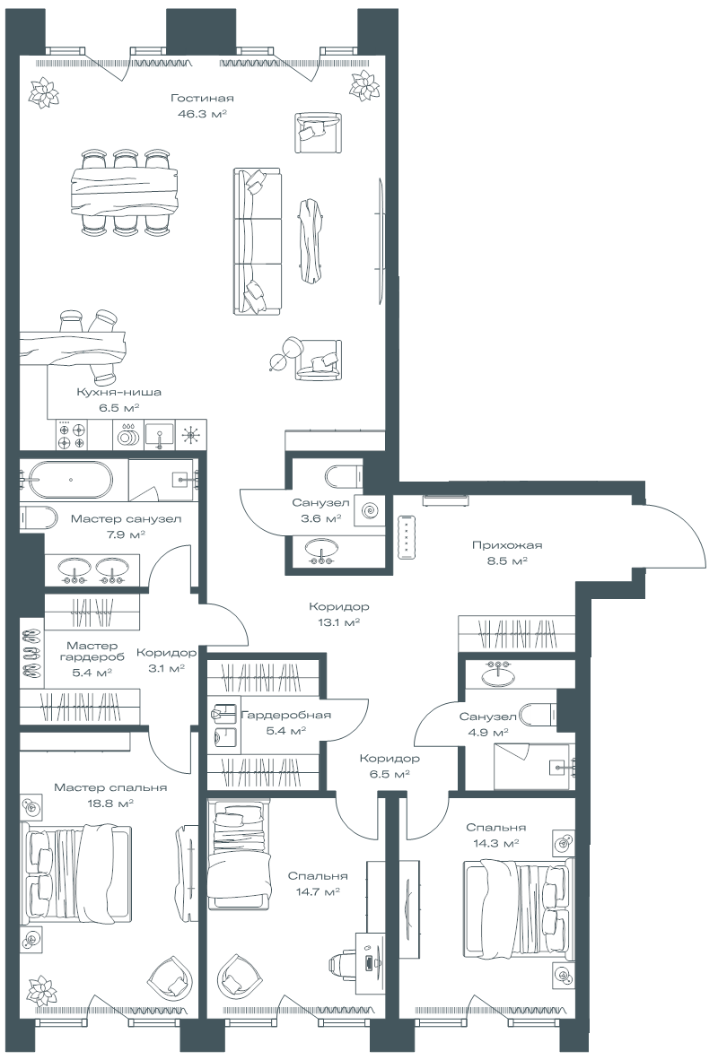 4 ккв (Евро) 159 м²