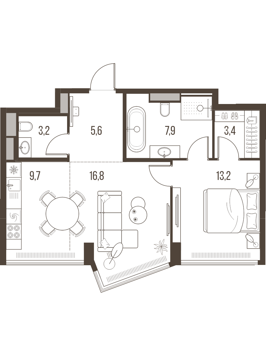 2 ккв (Евро) 59,8 м²