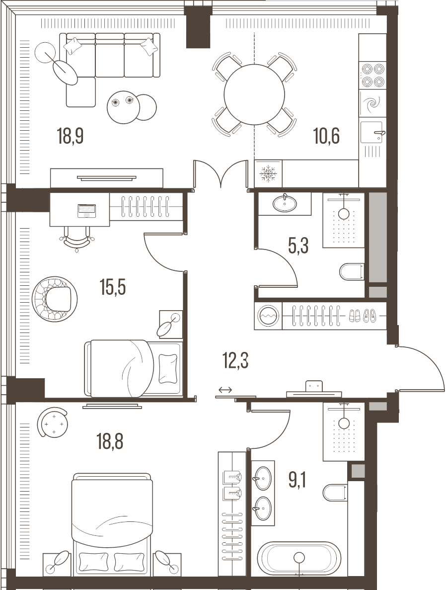 3 ккв (Евро) 90,5 м²