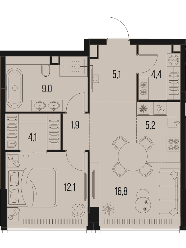 2 ккв (Евро) 58,6 м²
