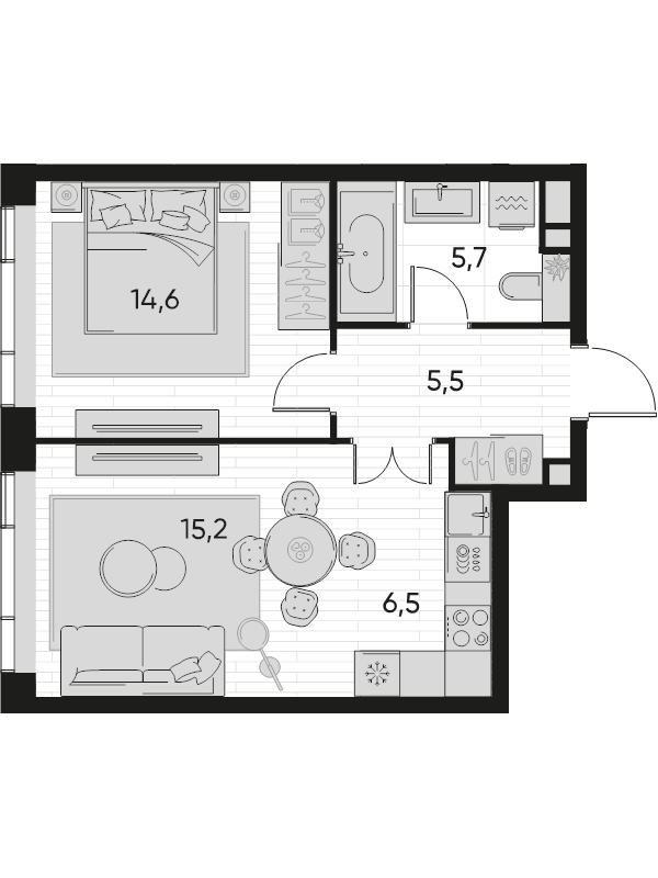 2 ккв (Евро) 47,7 м²